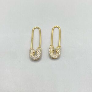 Gold Vermeil Pave Cubic Zirconia Safety Pin Earrings